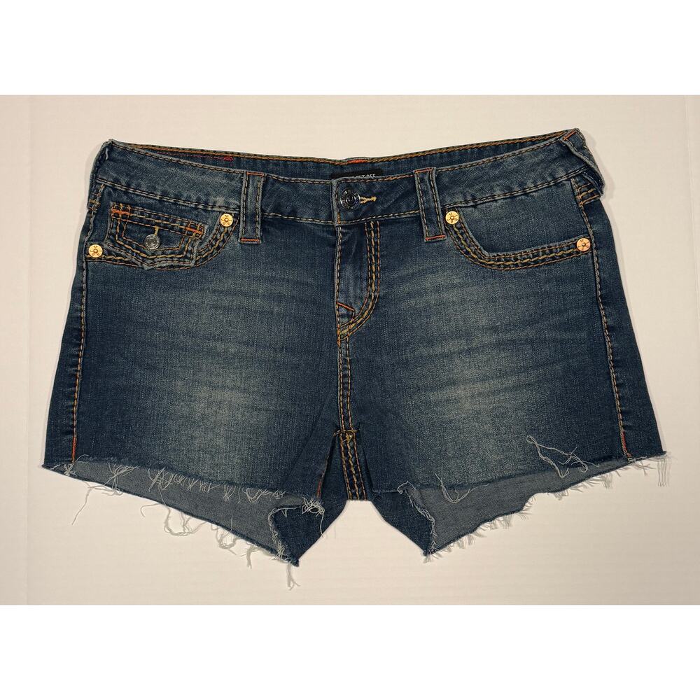 True Religion Joey Low Rise Cut-Off Denim Shorts Medium Wash Sz 29
